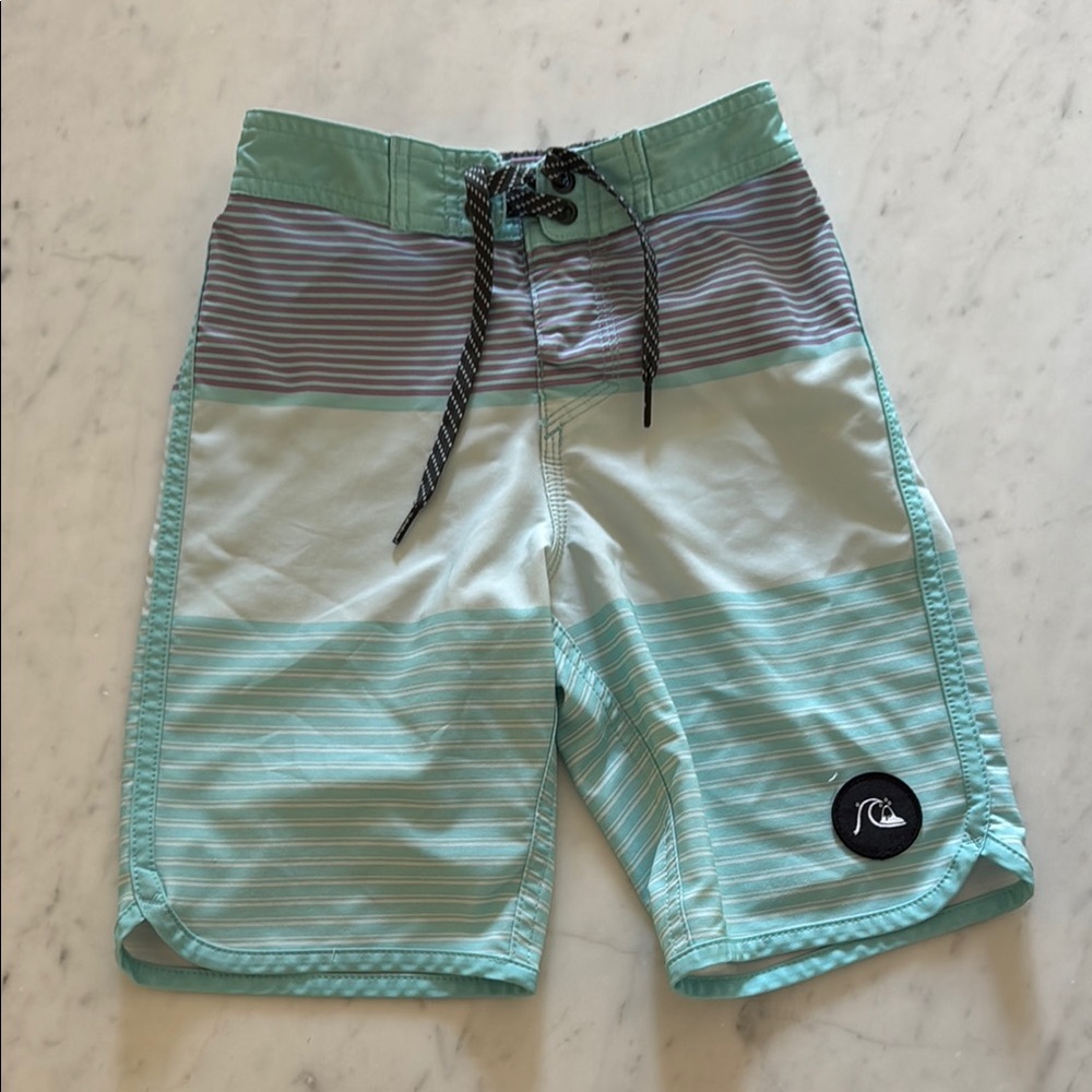 Boys Quiksilver Mint and Gray Striped Shorts (size 6)